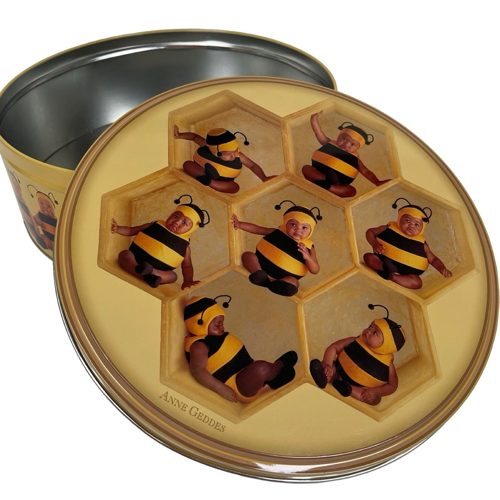 Anne Geddes Vintage Tin Round "Baby Bees" Beehive Collection Storage‎ Container